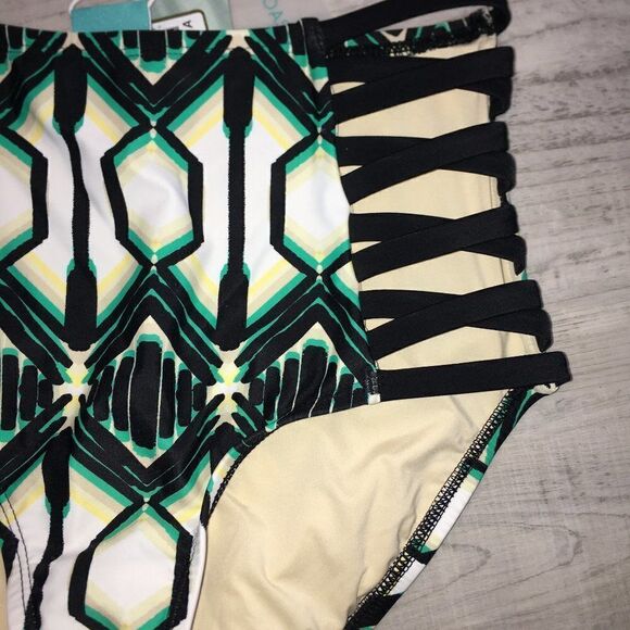 NWT Coastal Blue Green/Black Bikini Bottom XS - Picture 2 of 6